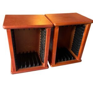 2 Vintage Wooden Swivel CD/DVD Cabinets